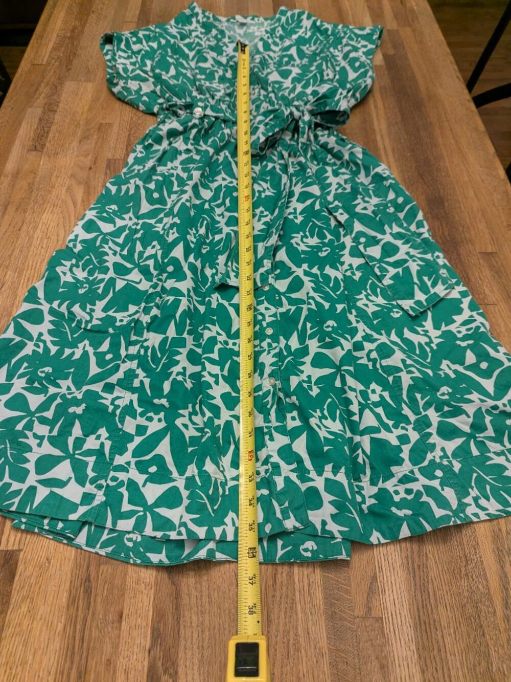 Chic Green and White Tropical Print POCKETS Safari Look Dress Free Assembly XL - Picture 7 of 10